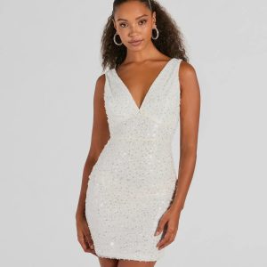 Ready To Sparkle V-Neck Bodycon Sequin Mini Dress