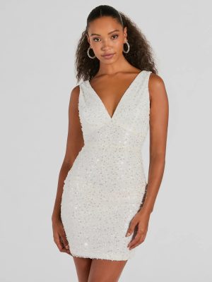 Ready To Sparkle V-Neck Bodycon Sequin Mini Dress