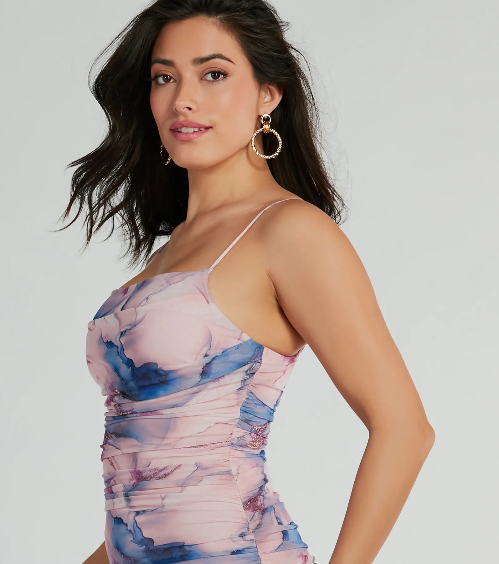 Flirty Luxury Cowl Neck Marble Glitter Mini Dress - Image 4