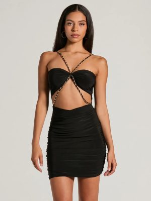 Sexy Moves Chain Halter Strap Cutout Mini Dress