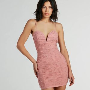Pearly Babe Ruched Mesh Party Dress