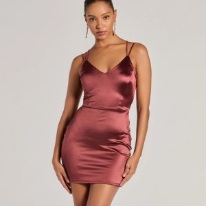 Simply A Stunner Lace-Up Bodycon Satin Mini Dress