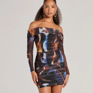 Always On Trend Off-The-Shoulder Abstract Mini Dress