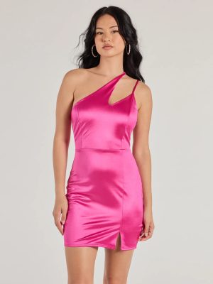 Sultry Era One-Shoulder Strappy Satin Mini Dress
