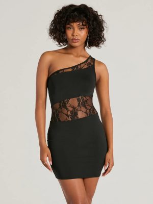 Sweet Yet Sexy One-Shoulder Lace Mini Dress
