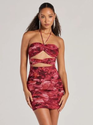 Resort Approved Halter Cutout Abstract Mini Dress