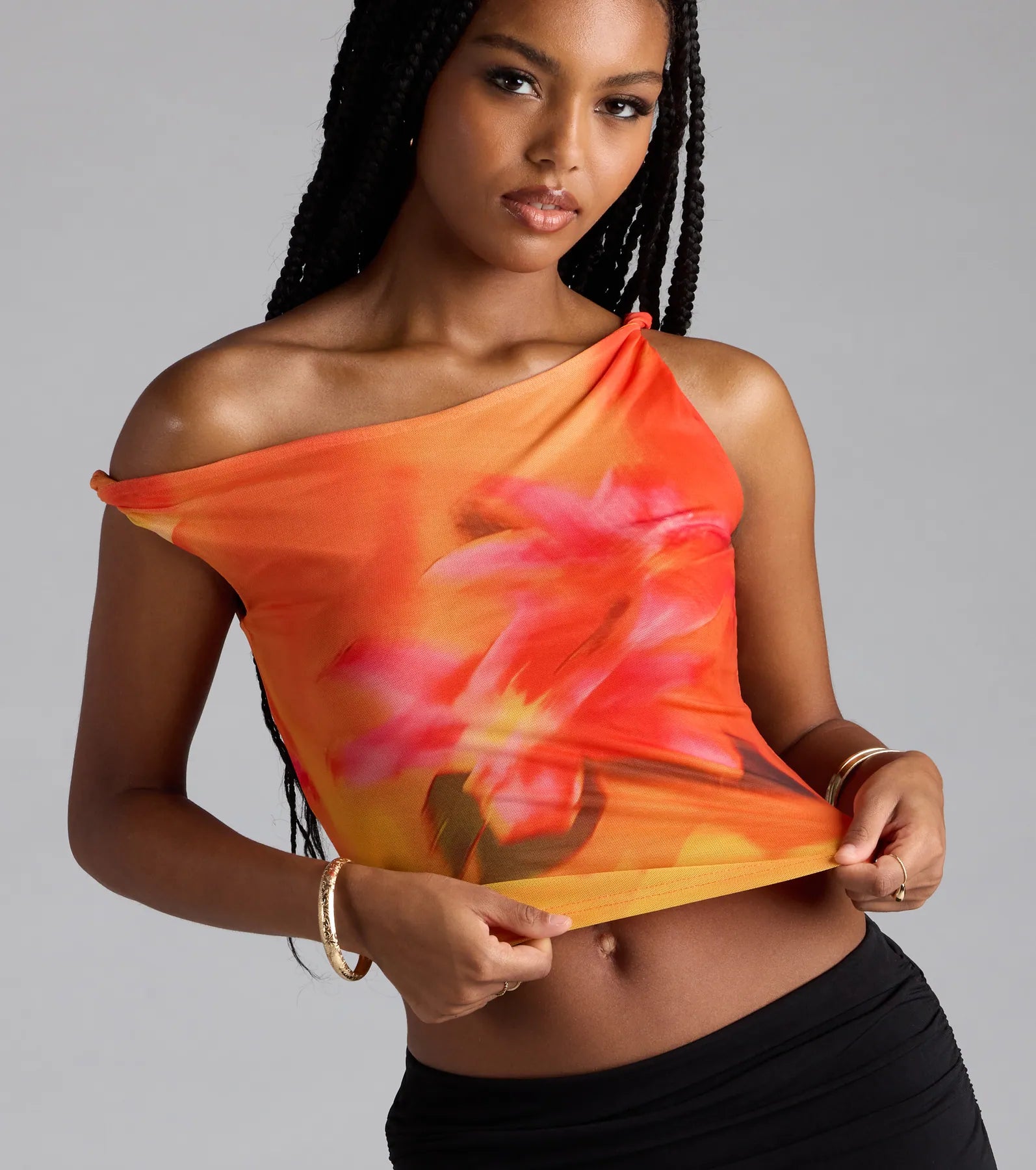 Raise The Heat Floral Mesh Off-Shoulder Top - Image 5