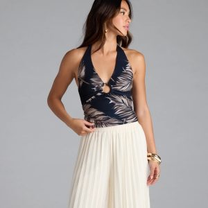 Vacay Beauty Tropical Print Halter Top