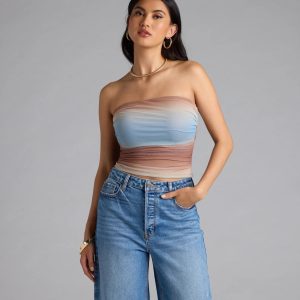 Artsy Allure Abstract Print Mesh Tube Top
