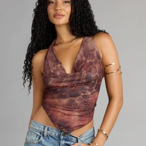 Wild Side Calling Cowl Halter Leopard Crop Top