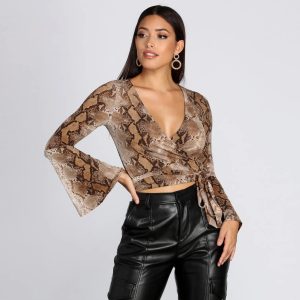 Snake Print Bell Sleeve Top