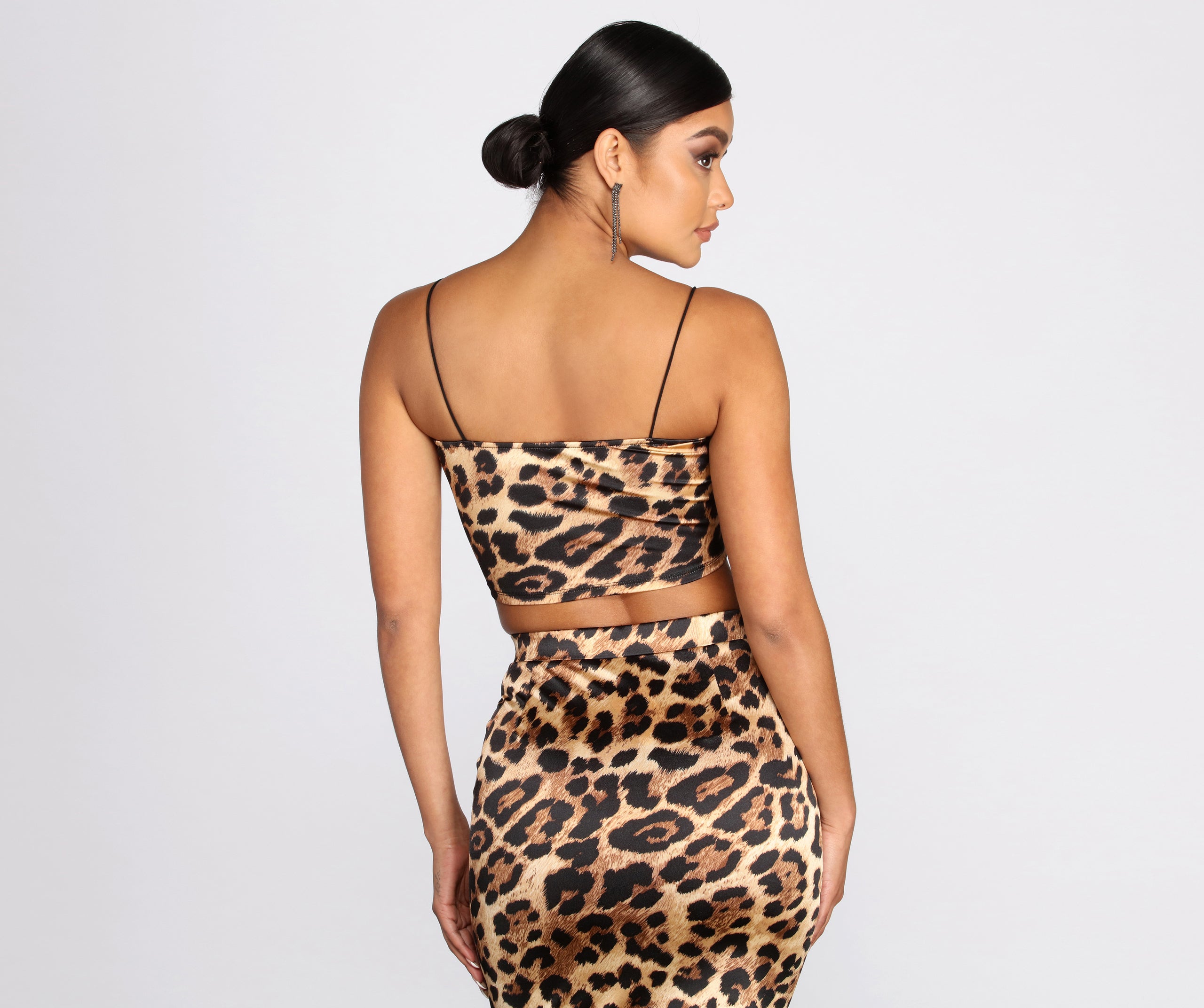 Cropped Leopard Print Satin Top - Image 2