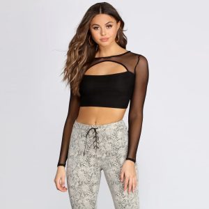 Cut Out Mesh Crop Top