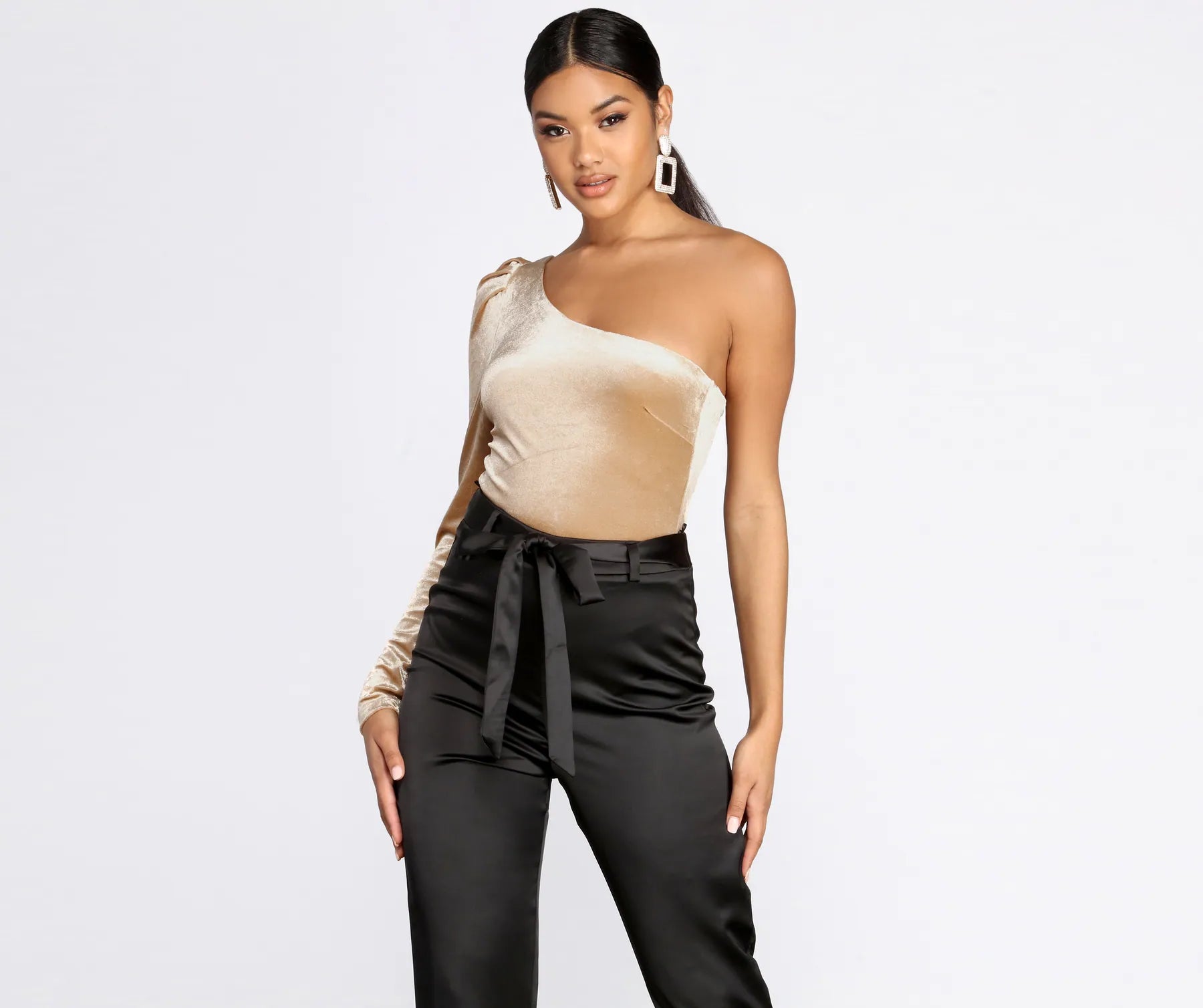 One Shoulder Velvet Bodysuit - Image 6