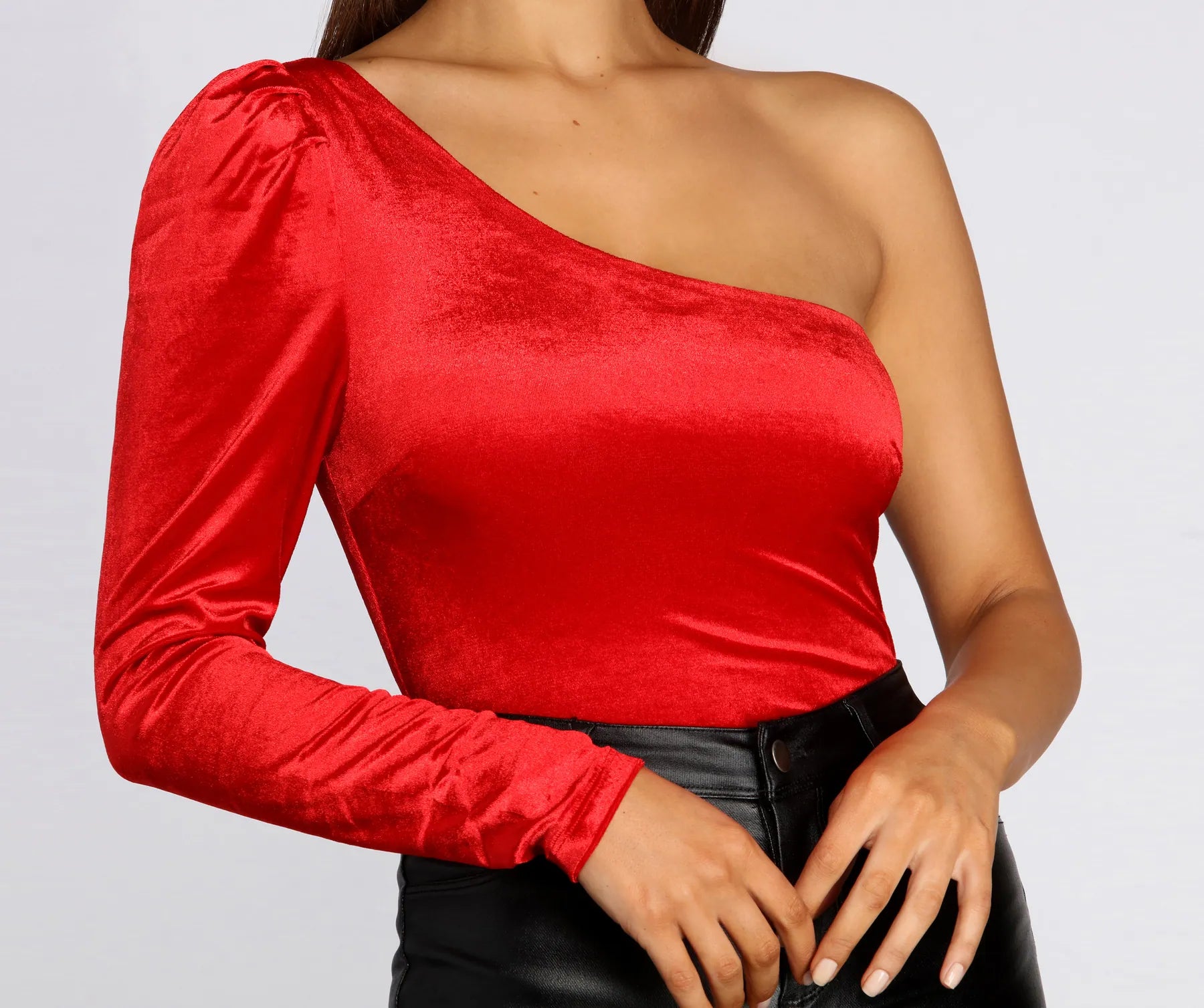 One Shoulder Velvet Bodysuit - Image 4