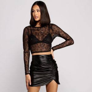 Get Spotted Glitter Mesh Crop Top