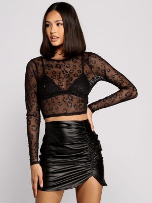 Get Spotted Glitter Mesh Crop Top