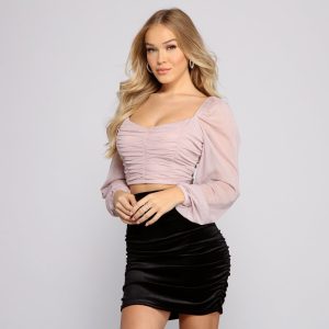 Glitter Lurex Puff Sleeve Crop Top