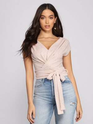 Sassy Shine Glitter Lurex Tie Waist Top