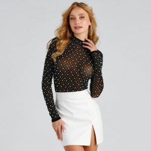 Lady Of Pearl Mock Neck Bodysuit