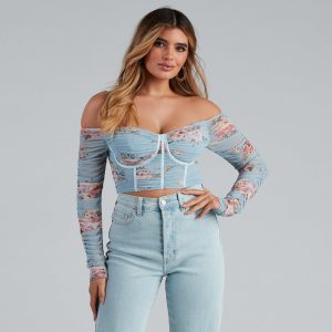 All For Floral Mesh Satin Trim Bustier