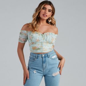 Floral Frolic Mesh Ruffle Bustier