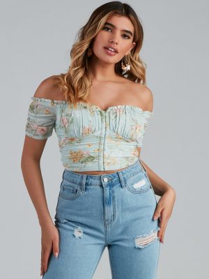 Floral Frolic Mesh Ruffle Bustier