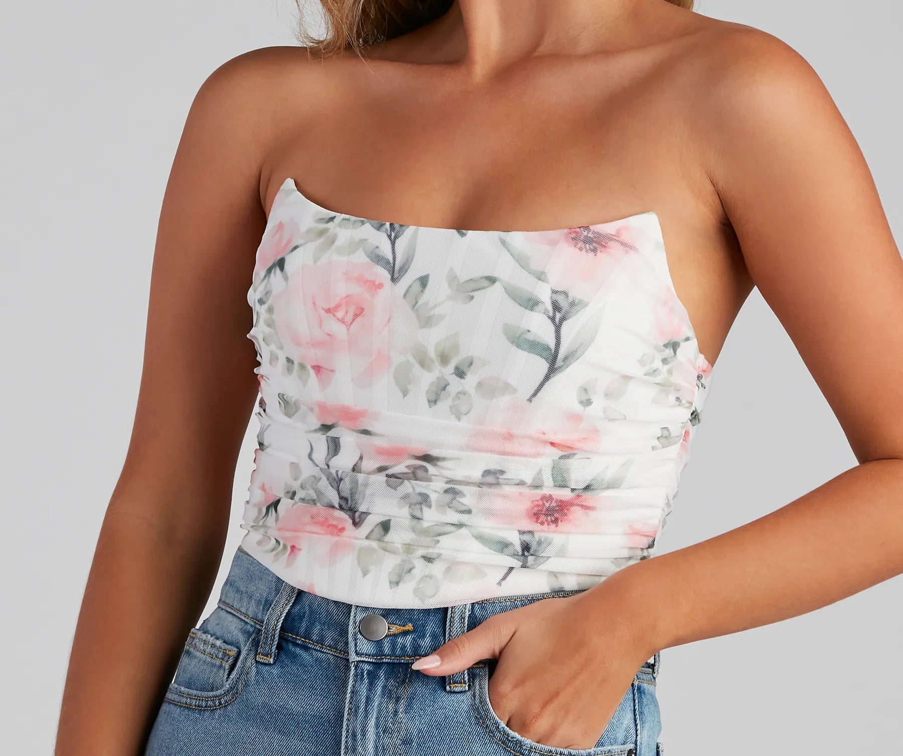 Rose Bliss Floral Mesh Corset - Image 4