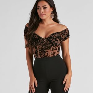 So Regal Flocked Velvet Bodysuit