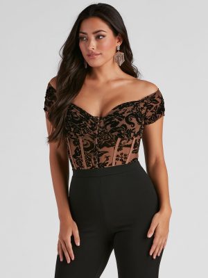 So Regal Flocked Velvet Bodysuit