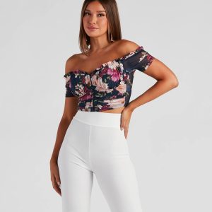 Floral Blooms Mesh Crop Bustier
