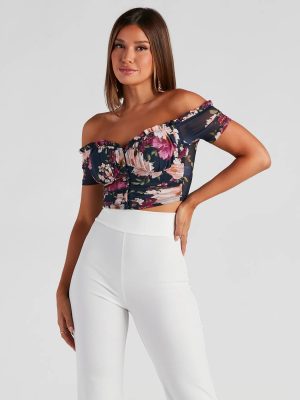 Floral Blooms Mesh Crop Bustier
