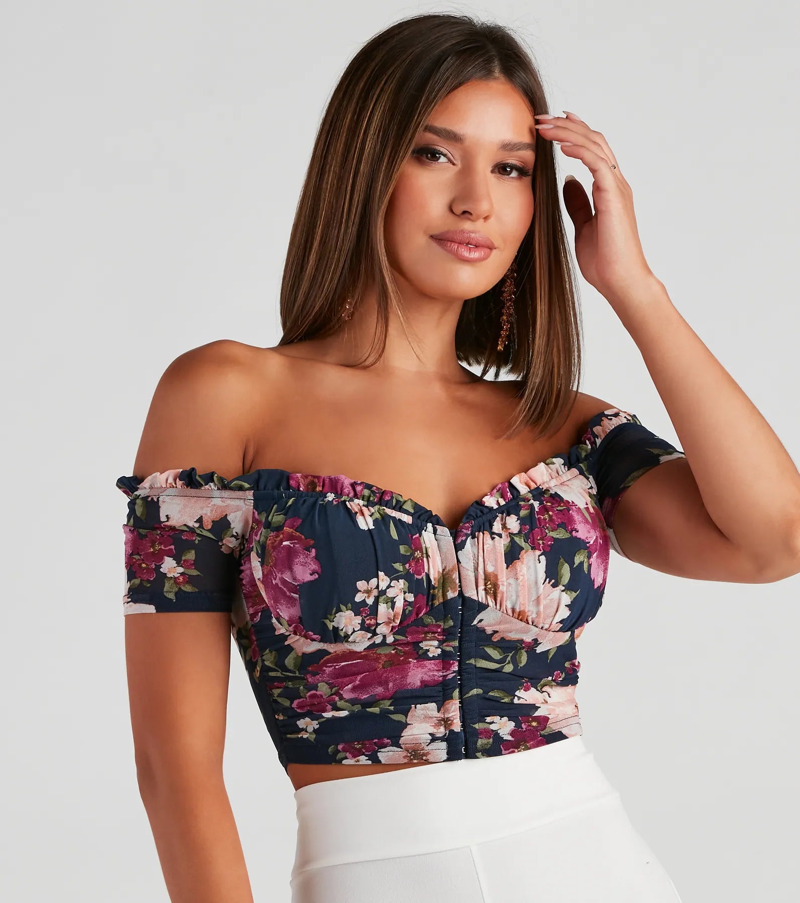 Floral Blooms Mesh Crop Bustier - Image 4
