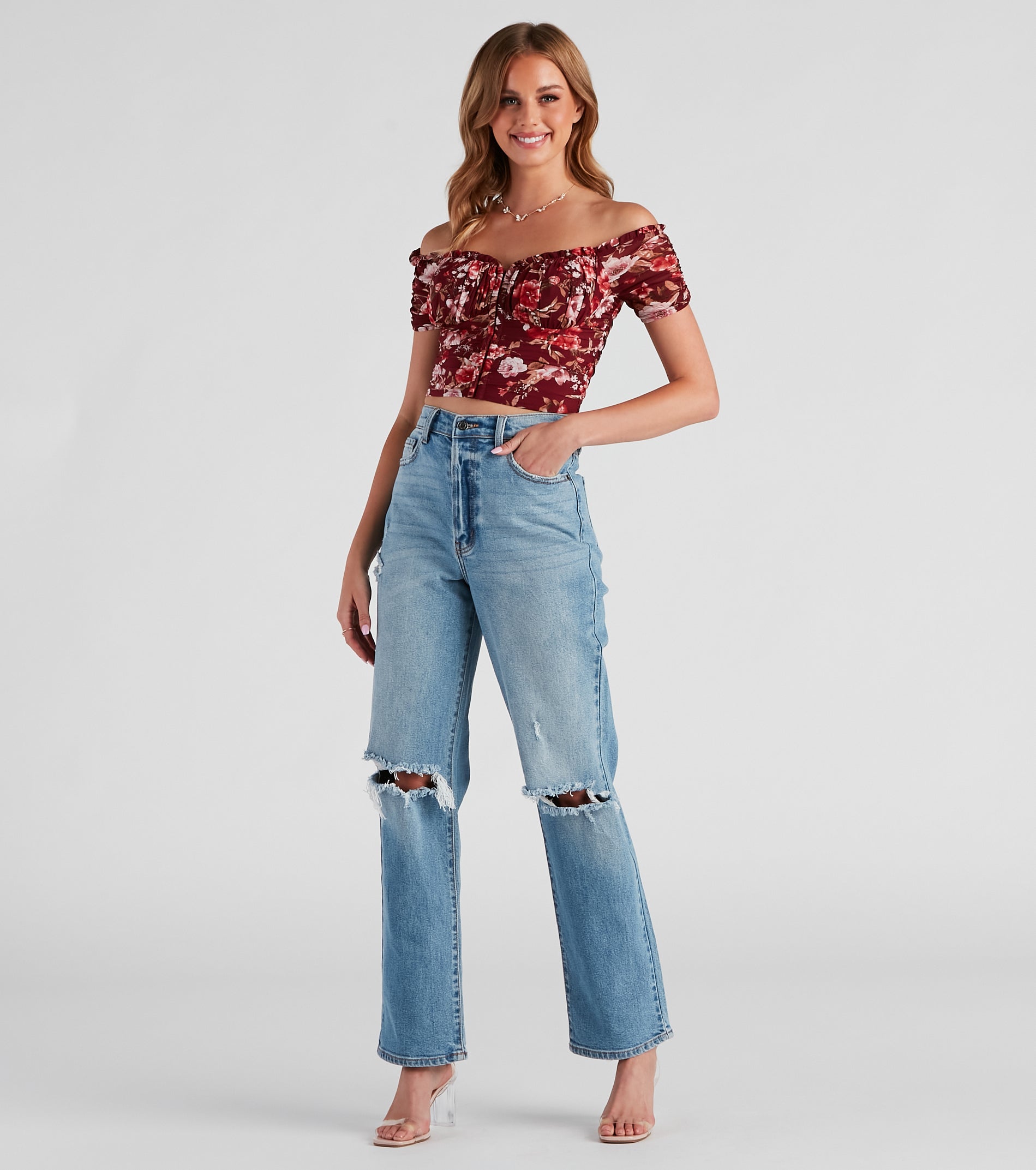 Fall Florals Mesh Crop Bustier - Image 3