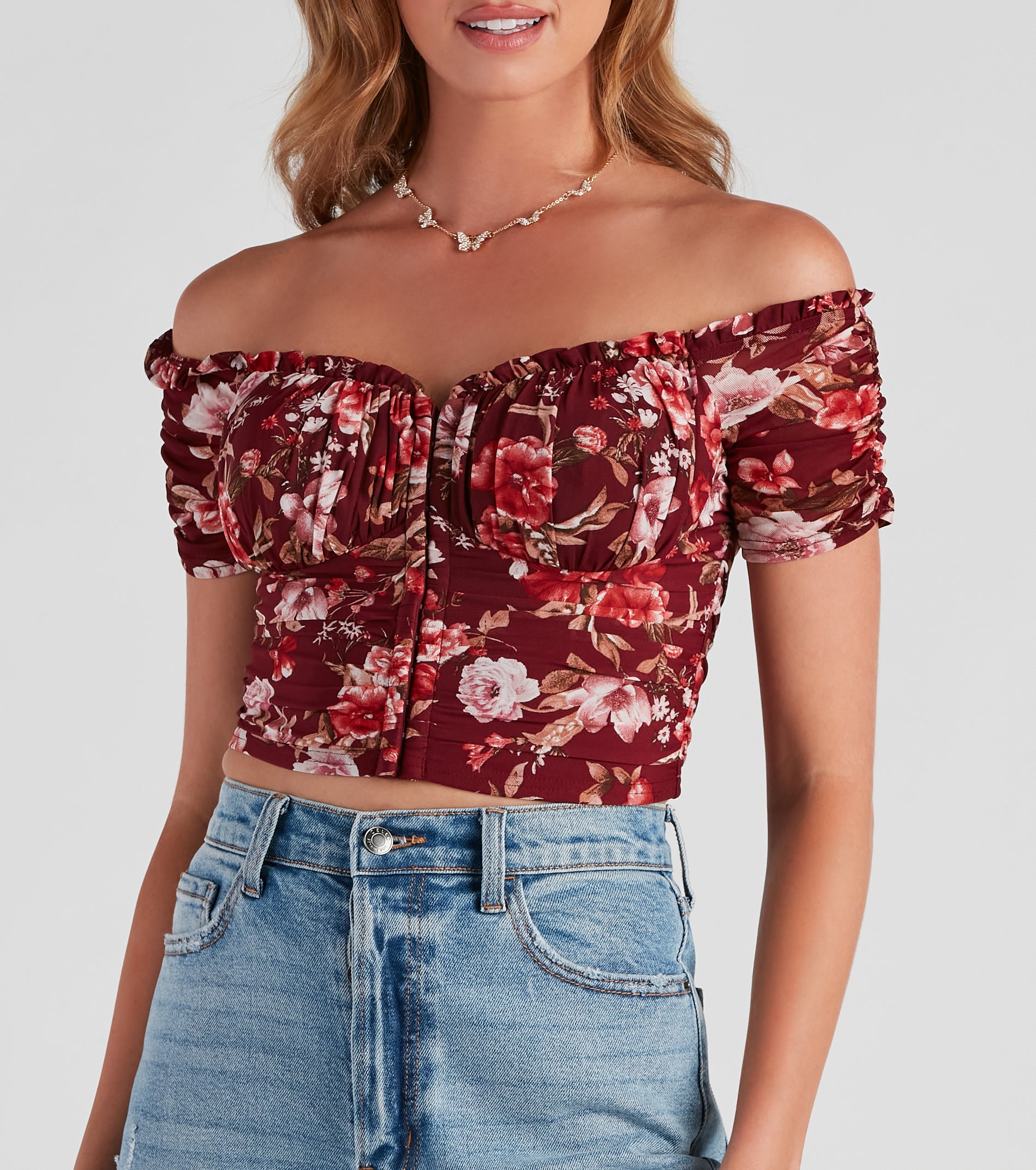 Fall Florals Mesh Crop Bustier - Image 4