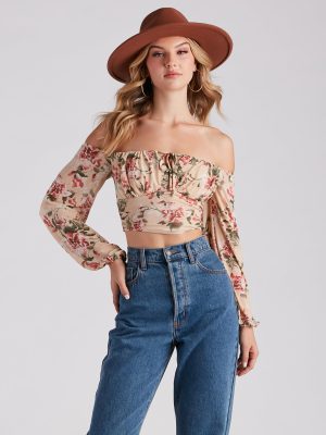 Flawless Floral Mesh Tie Crop Top