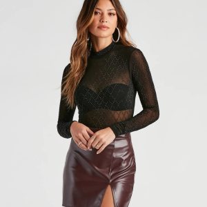 Moment To Slay Rhinestone Mesh Bodysuit