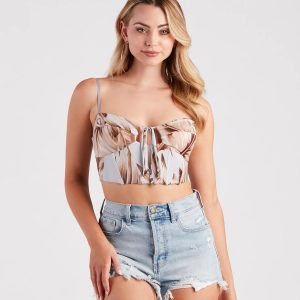 So Beachy Tropical Print Cropped Bustier