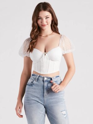 Cute Staple Mesh Puff Sleeve Bustier