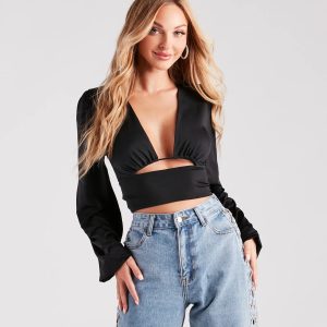 Blown Away Plunge Tie-Back Crop Top
