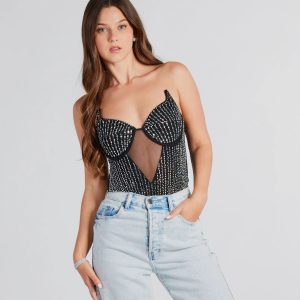Fire And Ice Rhinestone Strapless Bodysuit