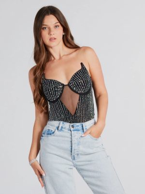 Fire And Ice Rhinestone Strapless Bodysuit