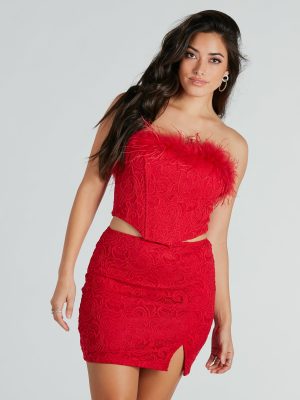 Romantic Mood Floral Lace Marabou Bustier