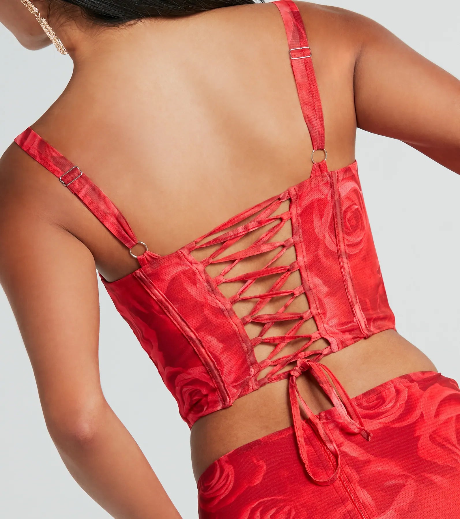 Romantic Ways Rose Lace-Up Mesh Bustier - Image 3