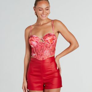 Sunset View Satin Abstract Mesh Corset Top
