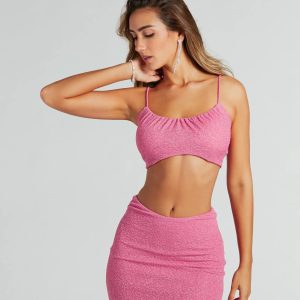 Glittery Vibes Ruched Spaghetti Strap Crop Top