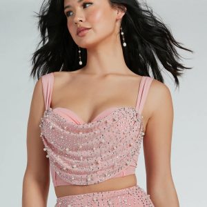 Iconic Glamour Rhinestone And Pearl Bustier Top
