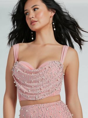 Iconic Glamour Rhinestone And Pearl Bustier Top