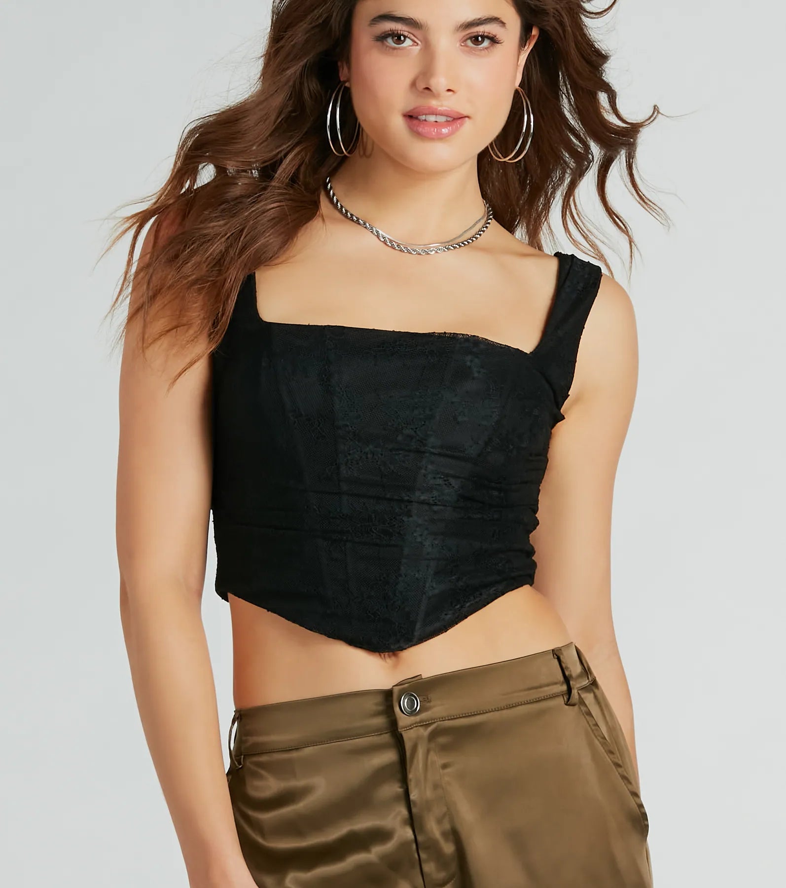 Flirty Vibes Ruched Lace Corset Top - Image 9