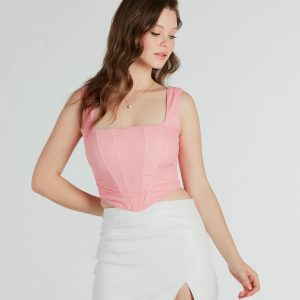 Flirty Vibes Ruched Lace Corset Top
